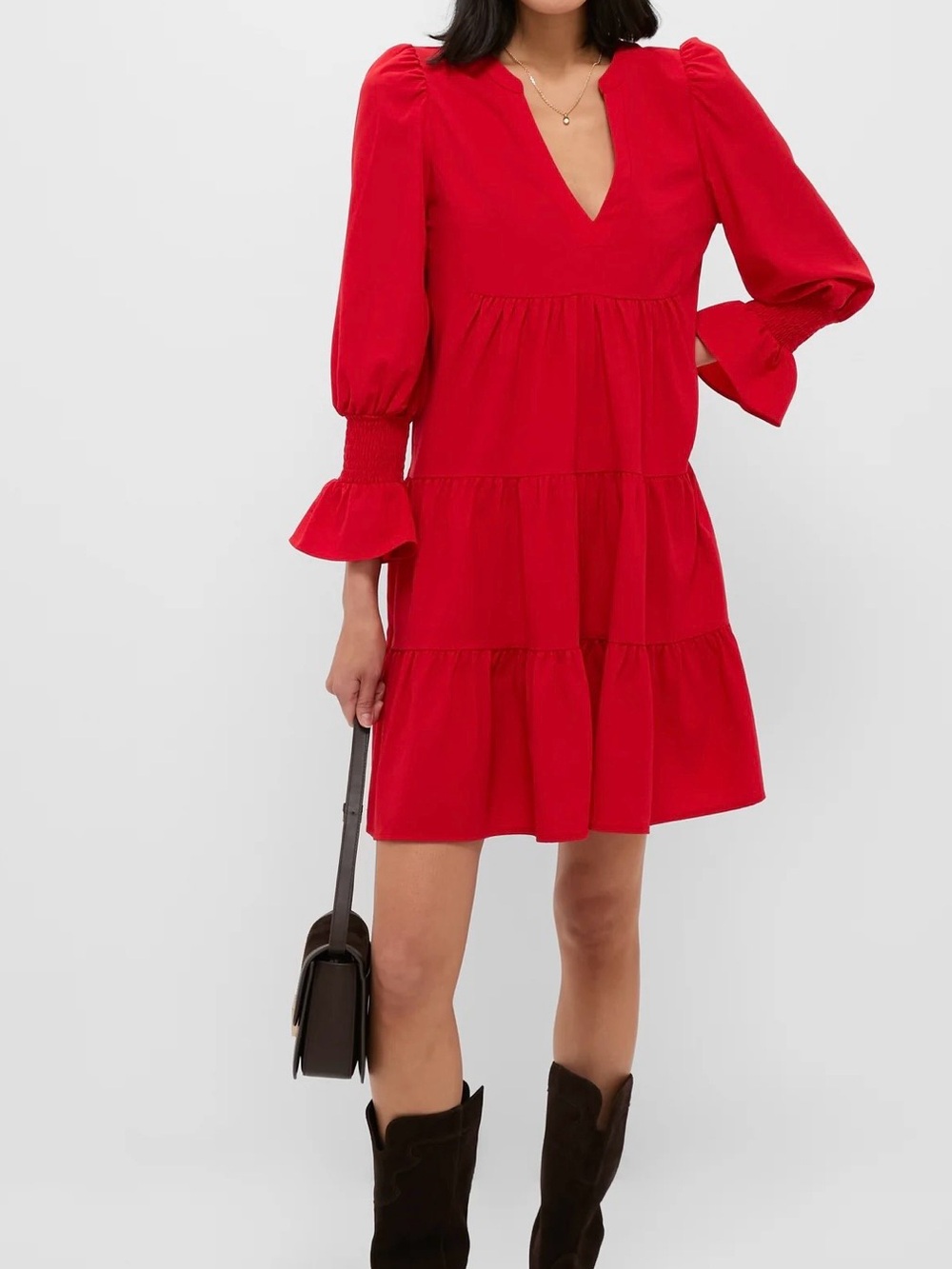 Tuckernuck Pomander Place Red Tiered V-Neck Mini Dress NWOT